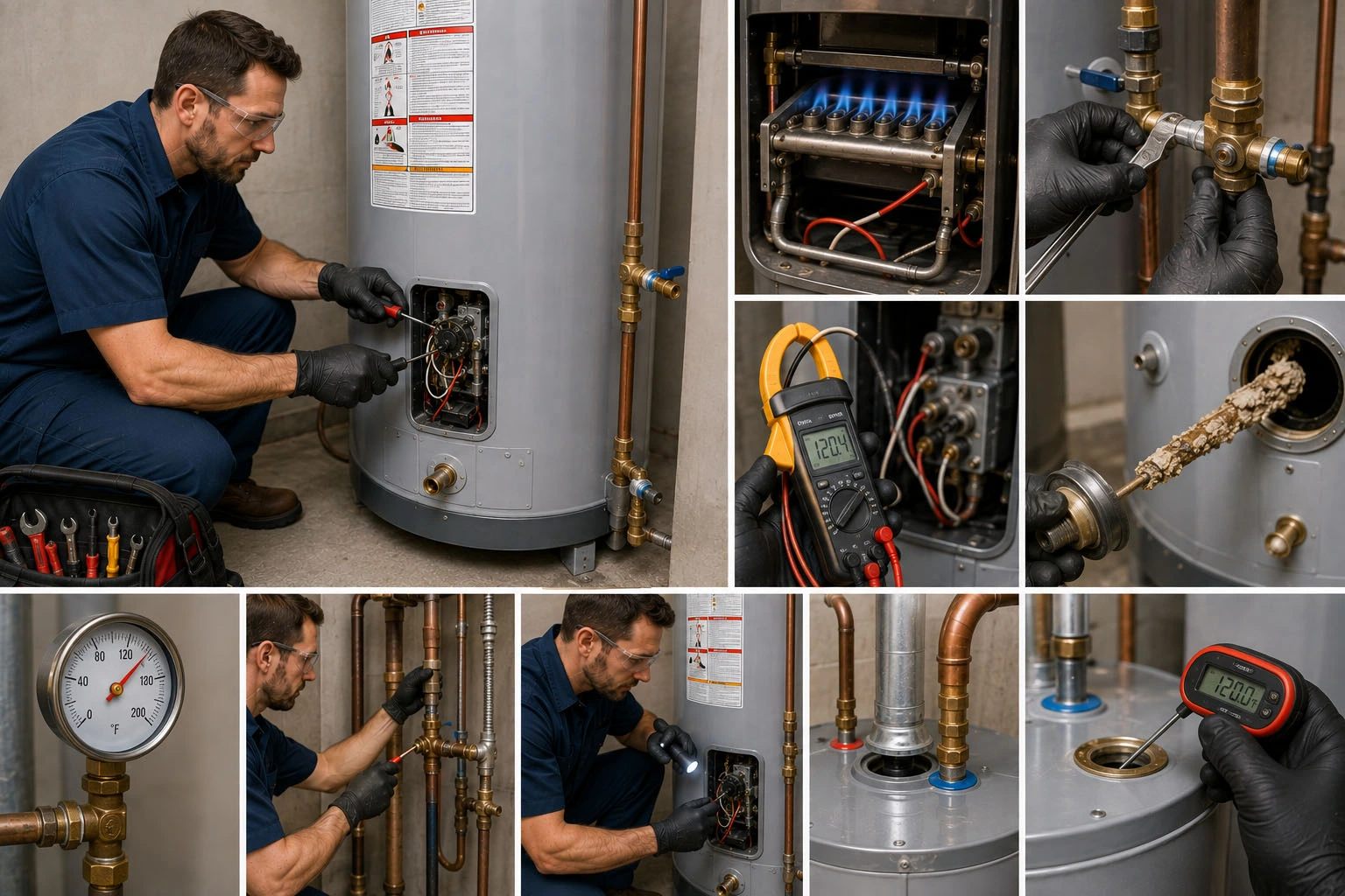 Professional plumbing inspection showing pressure testing